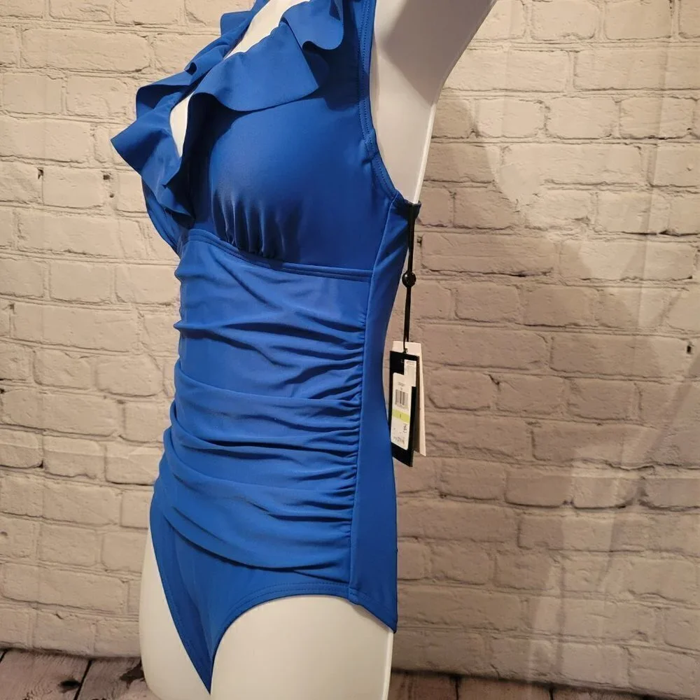 Dkny Ruffle Plunge Underwire Tummy Control One-Piece - Picture 4 of 7